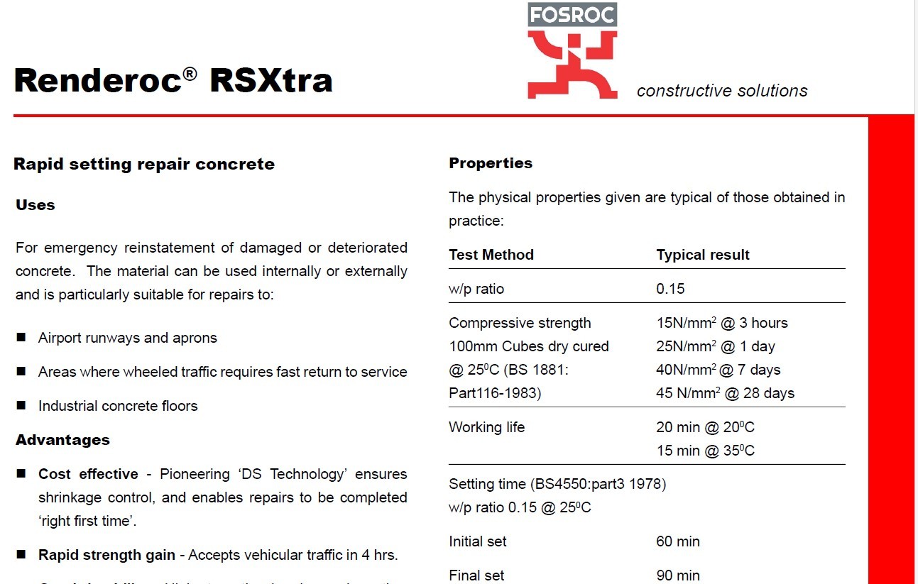 RENDEROC RS XTRA (25kg)-Renderoc RSXtra is a blend of dry powders and graded aggregates which requires only the site addition of clean water to produce a highly consistent, high strength, free flowing